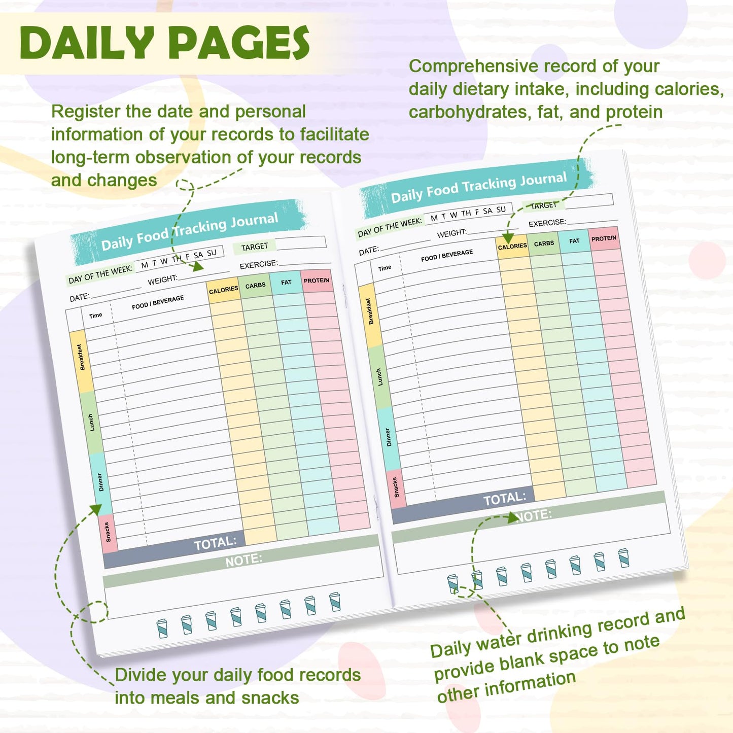 1 Pcs Food Journal Diary 5.8×8.3 inch Food Tracker Journal Daily Calorie Counter Book with Breakfast Lunch Dinner Calorie and Snack Sections for Nutrition Tracker Book
