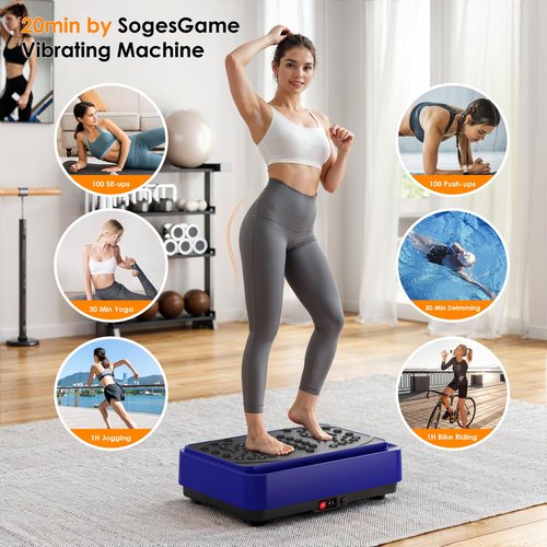 SogesGame Vibration Plate Exercise Machine, Vibrating Lymphatic Drainage Shaking Full Body, Vibrate Stand with 99 Speed Levels for Weight Loss and Fat Burner for Women & Men (Blue)