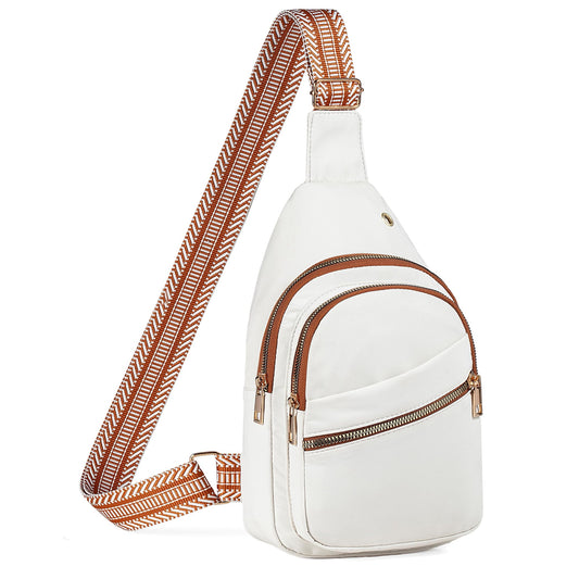 AOSTIHOT Small Crossbody Bags Sling Bag for Women, Sling Backpack Chest Daypack Cross Body for Travel Casual Running Hiking White Brown