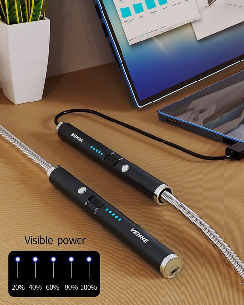 VEHHE Candle Lighter, Electric Rechargeable Arc Lighter with LED Battery Display Long Flexible Neck USB Lighters for Light Candles Gas Stoves Camping Barbecue