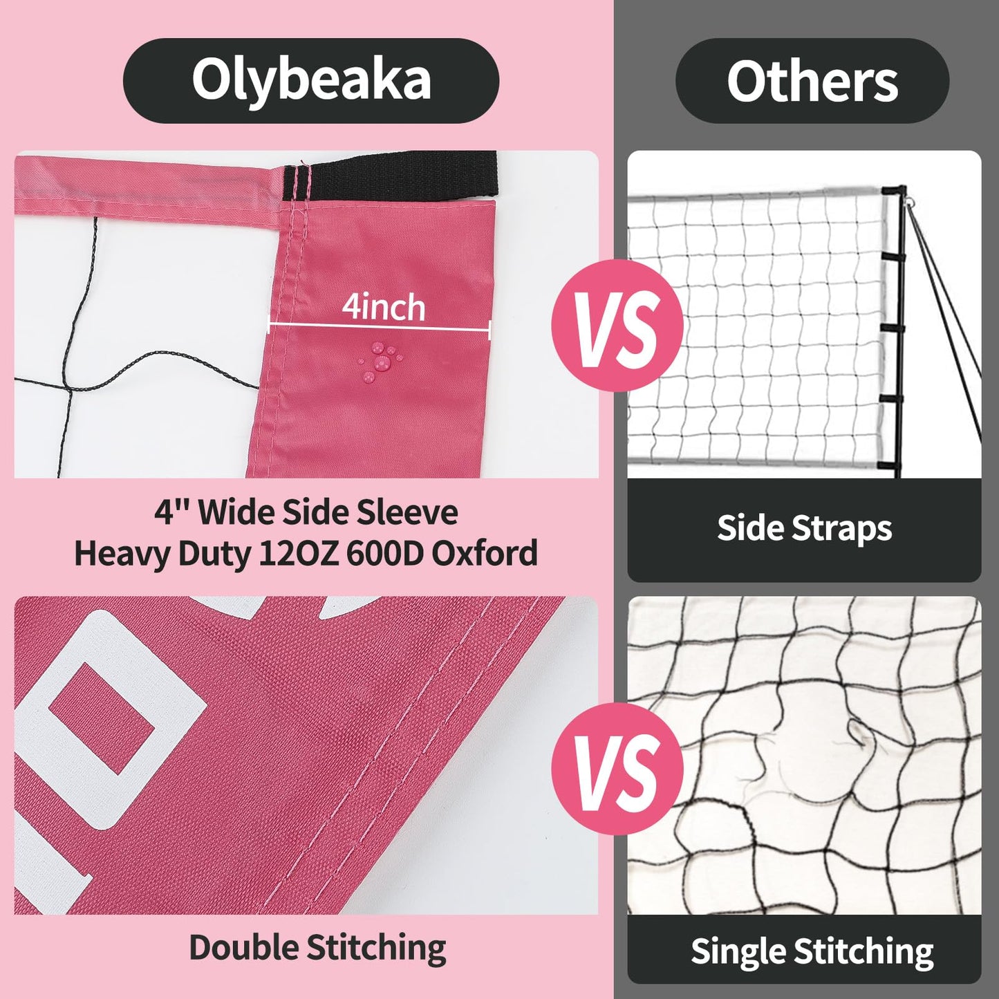 Portable Outdoor Volleyball Net Set for Backyard Beach with Adjustable Poles, Soft PU Volleyball & Pump, Carry Bag and Durable Anti-Sagging Net (Pink, 20ft)
