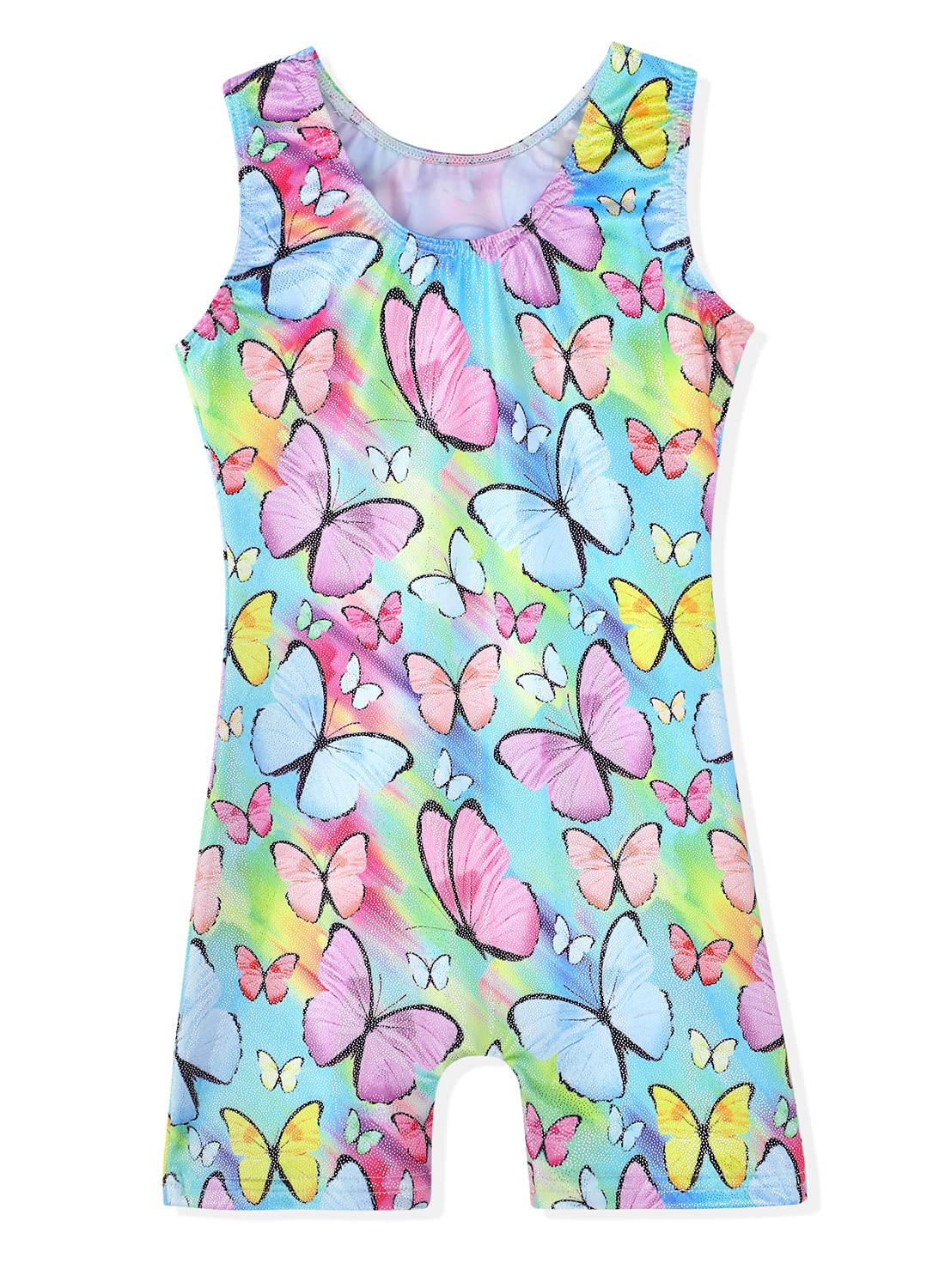 Leotards for Big kid Girls Gymnastics Unicorn Athletic Dance Wear Shiny Rainbow Blue Hotpink (Butterfly, 7-8 Years)
