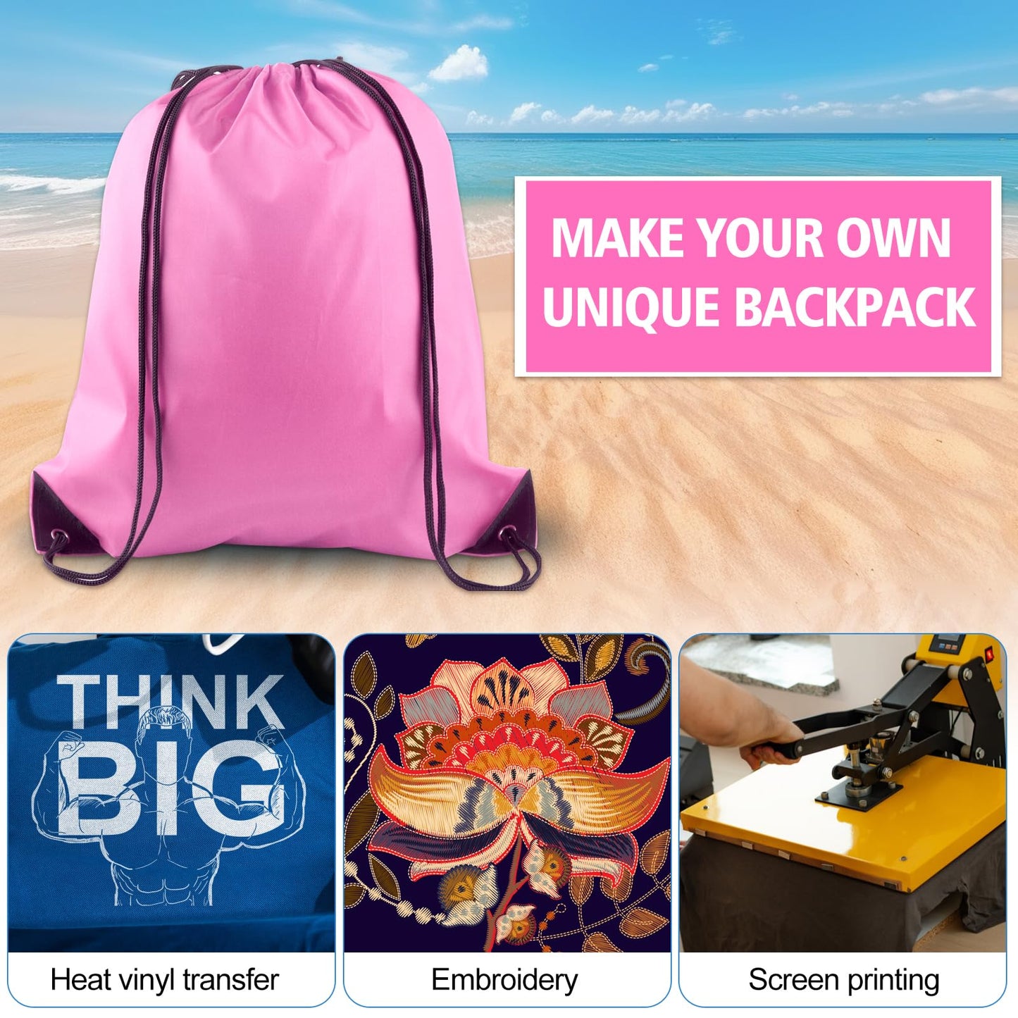 KUUQA 2 Pcs Drawstring Backpack Bags Bulk Pink Drawstring Bag Foldable Gym Bag Sports Cinch Sack String Backpack Storage Bags for Women Men Shopping Gym Travel Sports