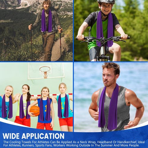 Hosuly 100 Pack Cooling Towels, 40"x12" Cooling Towels for Neck and Face Breathable Soft Chilly Sweat Rag Microfiber Sport Rags for Gym Yoga Golf Running (Purple)