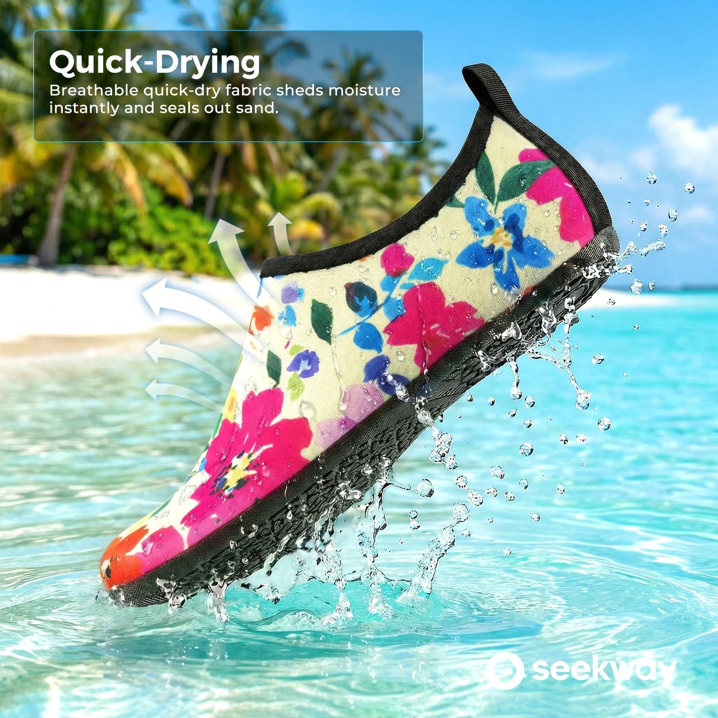 SEEKWAY Water Shoes Women Men Adult Quick-Dry Aqua Socks Barefoot Non Slip for Beach Swim River Pool Lake surf Black Size SK002