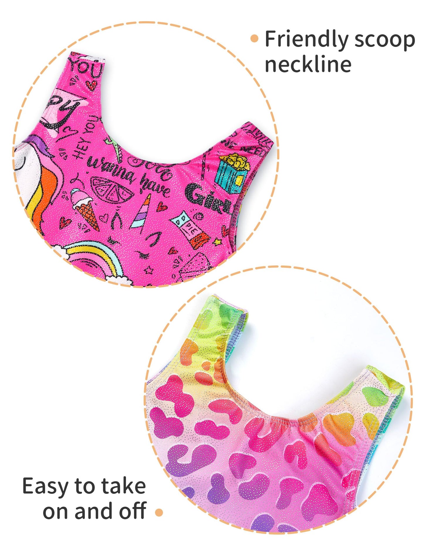 Nokecina Girls Leotards for Gymnastics Size 4t 5t Rainbow Cheetahs Unitards Hotpink Cartoon Biketards 2 Pack Gym Outfits