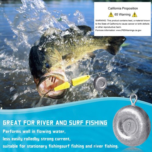 Pfeibk Fishing Weights Sinkers Disc Sinkers, Coin Fishing Sinkers Surf Fishing Weights Saltwater Bottom Fishing Trolling Catfish Weights, Heavy Fish Weight 1oz 2oz 3oz 4oz 5oz (10pcs 1oz)