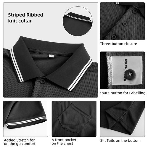 CUTIEHON Men's Baseball Umpire Shirt, Short Sleeve Referee Jersey Shirts Sized for Umpire Chest Protector Black