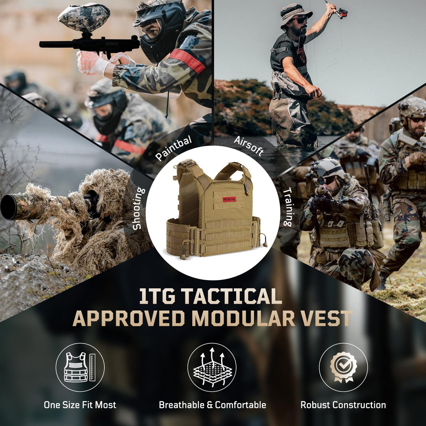 1TG Quick Release MOLLE Vest for Men Breathable and Adjustbale Vest, One Size Fully Adjustable