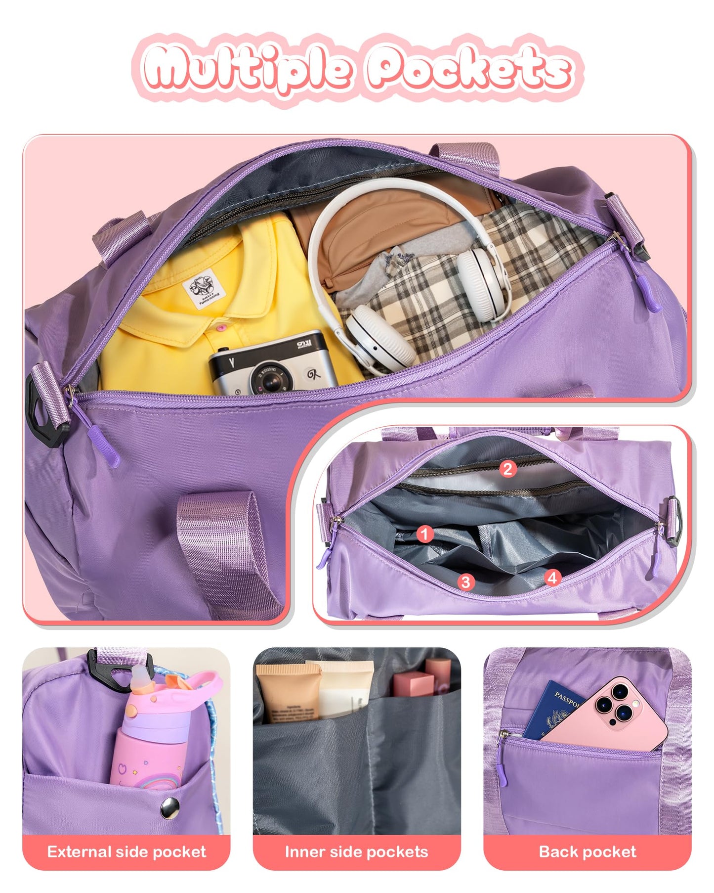 Vogewood Cute Preppy Gifts for Girls-Girl Gym Bag with Shoe Compartment, Kid Personalized Weekender Overnight Bags, Initial Travel Tote with Makeup Pouch, Daughter In Law Gift (Letter D)
