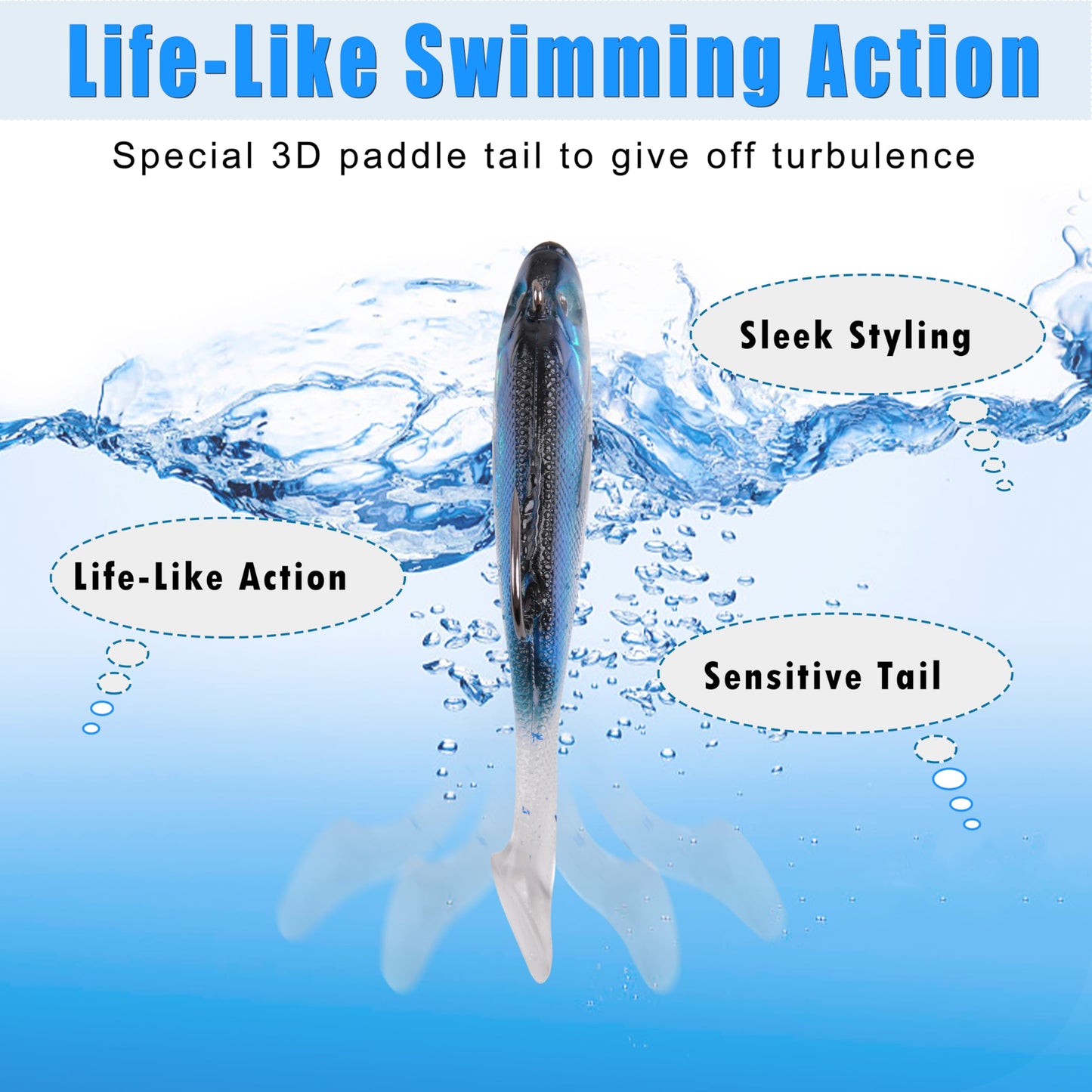 Pre-Rigged Swimbaits, 6/12pcs Paddle Tail Swim Baits Swim Shad Jig Head Fishing Lures Soft Plastic Swimbaits for Bass Trout Walleye Crappie 8cm 12pcs
