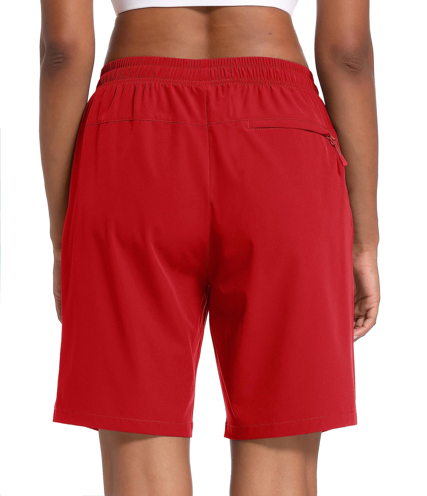 MAGCOMSEN Womens Shorts Elastic Waistband Hiking Shorts 8 Inch Lightweight Golf Shorts with Pockets Tomato Red M