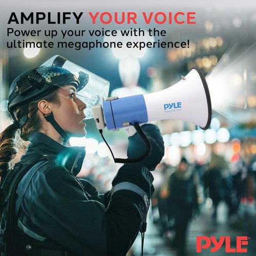 Pyle Compact Portable PA Megaphone Speaker - 50W Handheld Bullhorn with LED Flashlight, Alarm Siren, Adjustable Volume, Detachable Microphone, Battery Powered for Indoor & Outdoor Use