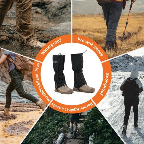 Leg Gaiters for Men and Women Waterproof Adjustable Gators for Hiking Boots in Climbing Hunting Trekking & Fishing Snow Gaiters (Black M)