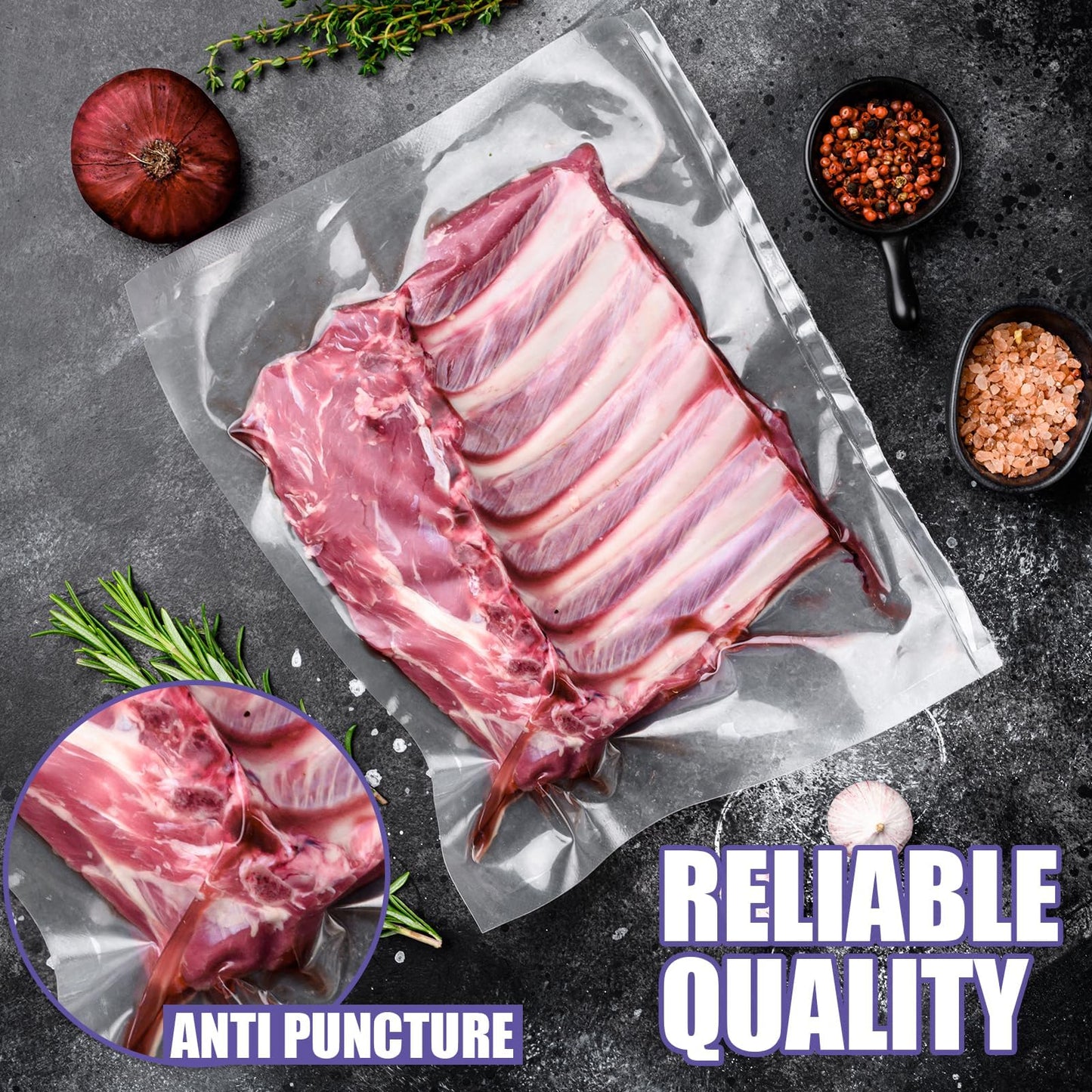 CAREGY Vacuum Sealer Bags 200 Quart 8" x 12" with BPA Free for Food Storage Meal Prep or Sous Vide