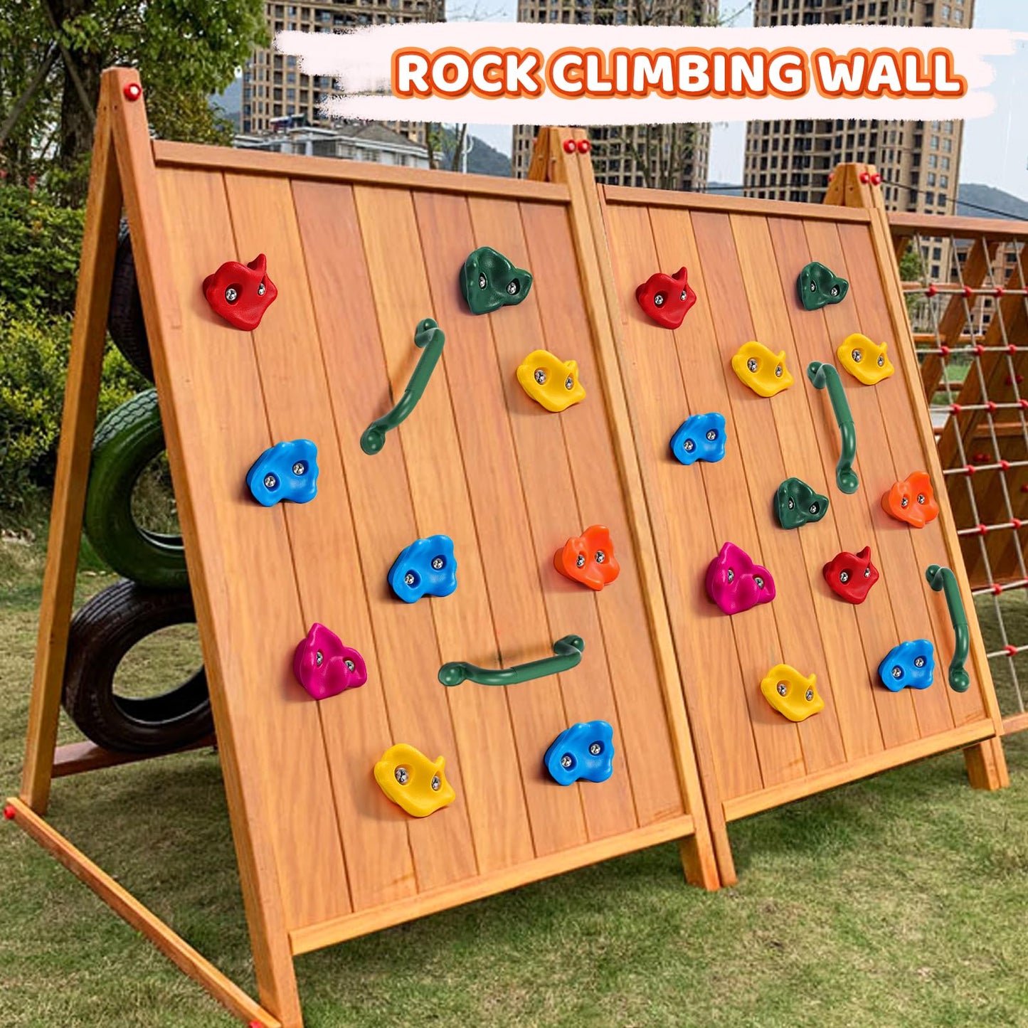 25Pcs Rock Climbing Holds for Kids Adults, Colourful Rock Wall Climbing Holds with 2 Handles, Large Pig Nose Shape Grips for Indoor Outdoor Playground-Mounting Hardware Kit Included