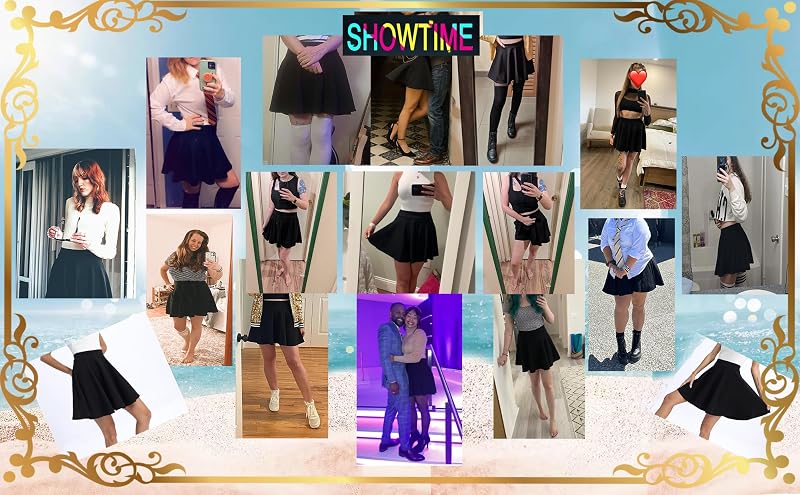 Black XL THHGPO Women's A-Line Skort with Shorts - Built-In Shorts, Elastic Waist