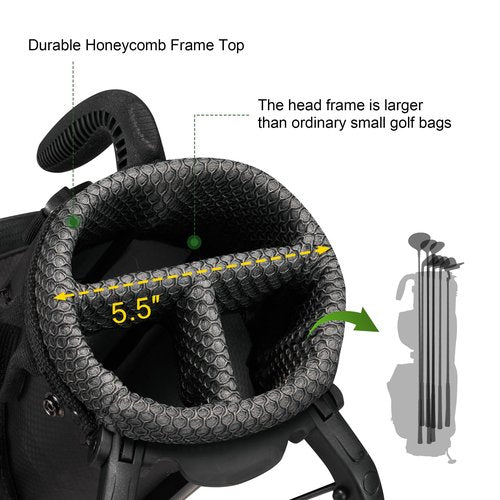 KVV Lightweight Pitch and Putt Golf Bag with Stand, Adjustable Dual Straps, Golf Stand Bag for Extra Storage in a Smaller Size(Black)