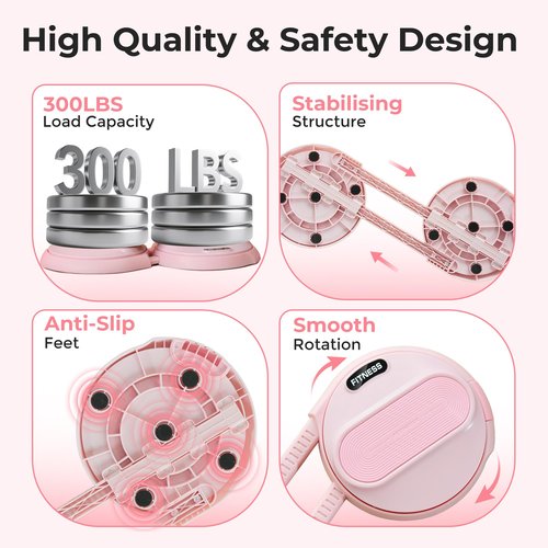 LOCK&SOLVER Waist Twisting Machine, Ab Twister Board, Adjustable Waist Twister with Intelligent Counting Lap & Calorie & Time, Waist Twister for Women Belly Fat with 2 Resistance Bands, Pink Color