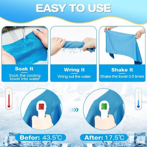 MENOLY 6 Pack Cooling Towels, 40"x12" Cooling Towels for Neck and Face with Breathable Carrying Bags,Soft Microfiber Instant Cooling Rags, Gym Workout Sweat Towel for Sports, Yoga, Camping, Running
