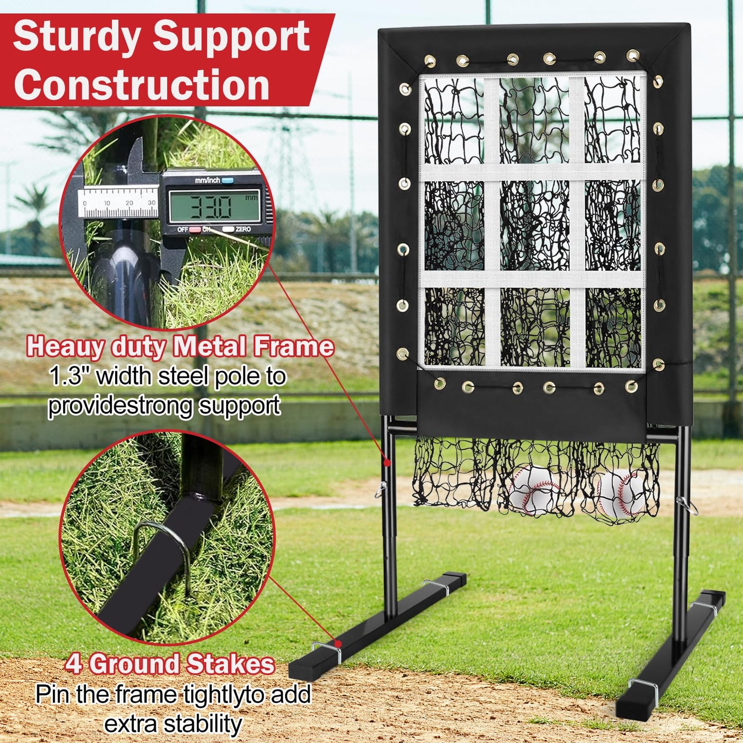 MONOJOY Baseball Pitching Net: 9-Hole Pitching Net with Strike Zone Adjustable Softball Pitching Nets Includes Carry Bag for Indoor | Outdoor Use, Practice of Pitching, Batting, and Throwing Drills