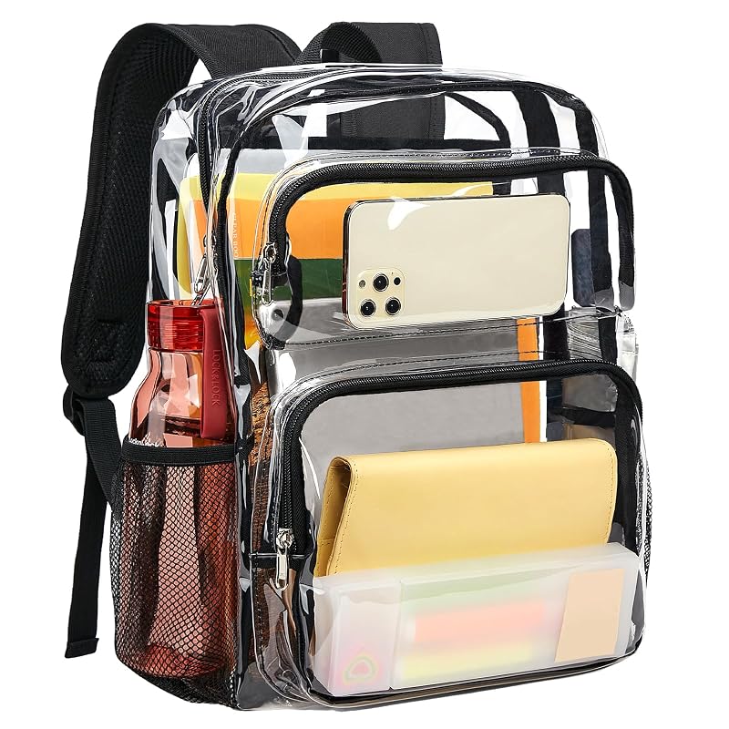 Clear Backpack for School 16 Inch, Transparent Bookbag with Black Variation: Large