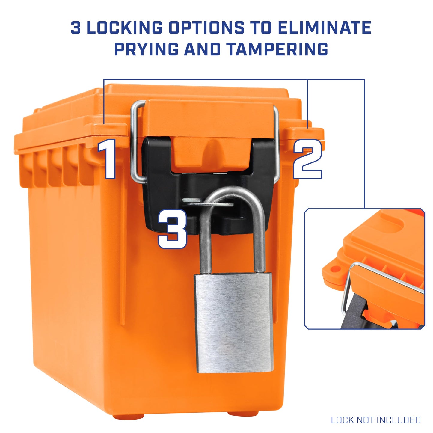 Sheffield 12630 Ammo Storage Box, Stackable .30 Cal Field Boxes, Water and Dust Resistant, Lockable Storage Box with Handle, Secures Hunting Gear, Supplies, and Bullets, Made in USA, Orange, 1-Pack