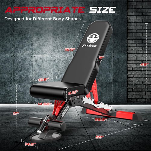 Pooboo Weight Bench, Heavy Duty Bench and 8 Adjustable Positions Workout Bench Press for Home Gym Strength Training