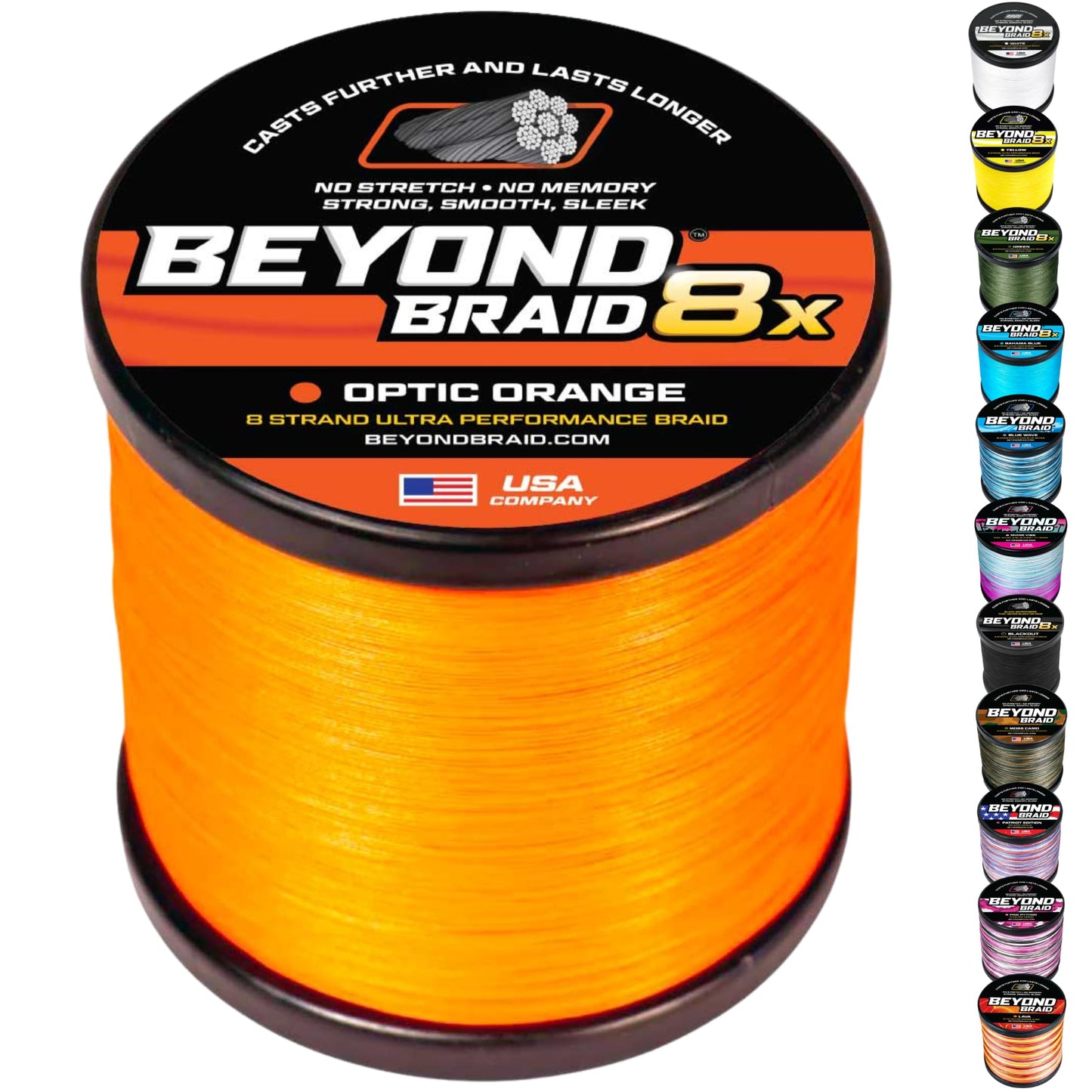 Beyond Braid Braided Fishing Line - Optic Orange 8X - No Fade - 300 Yards 50LB