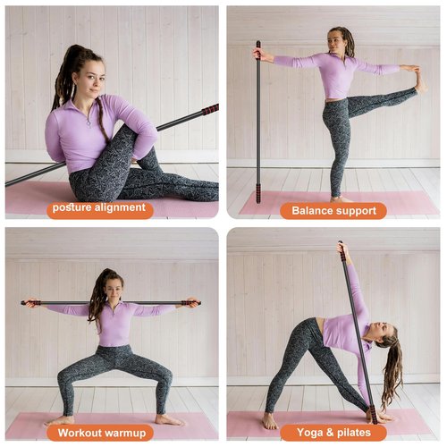 RACOC 5 ft Yoga Stick Sturdy Steel, Adjustable Stretching Stick for Mobility, Flexibility and Balance, Versatile Exercise Stick with Non-Slip Ends and Foam Handles for Fitness, and Posture