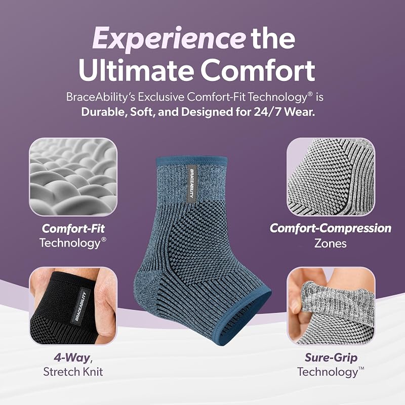 BraceAbility Ankle Compression Sleeve for Peroneal Tendonitis & Plantar Fasciitis – Gray, L/XL