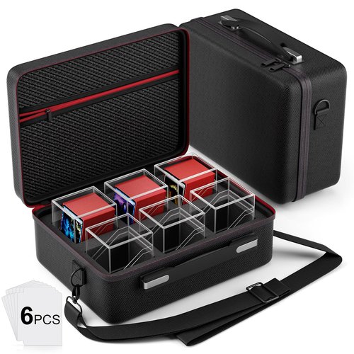 Card Deck Box with Portable Case, 6 Pack Clear Commander Deck Box with 6 Dividers, Holds 600+ Double Sleeved Cards, Fit for MTG, YuGiOh, TCG
