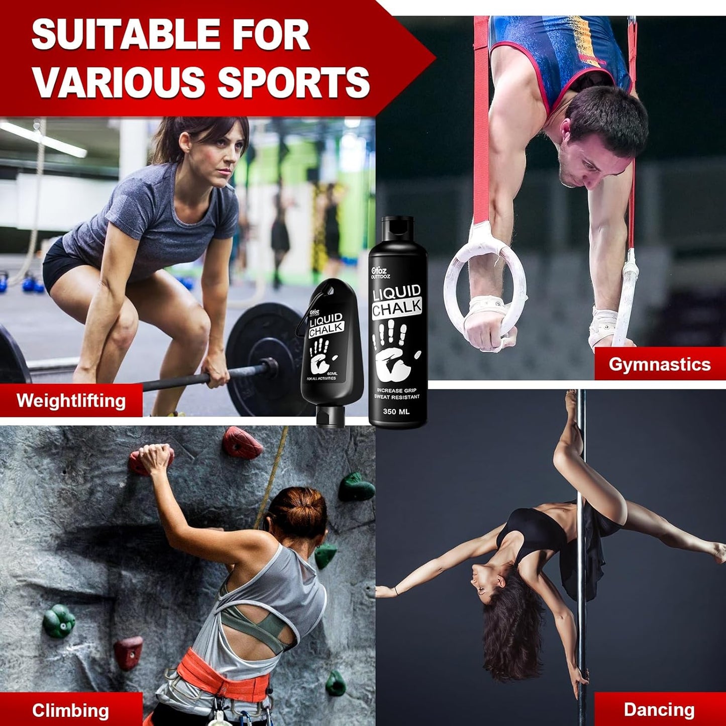 2 oz Superior Grip Liquid Chalk Mess-Free Gym Chalk for Weightlifting, Gymnastics, Rock Climbing, Dancing, Dries in Seconds. Package May Vary.