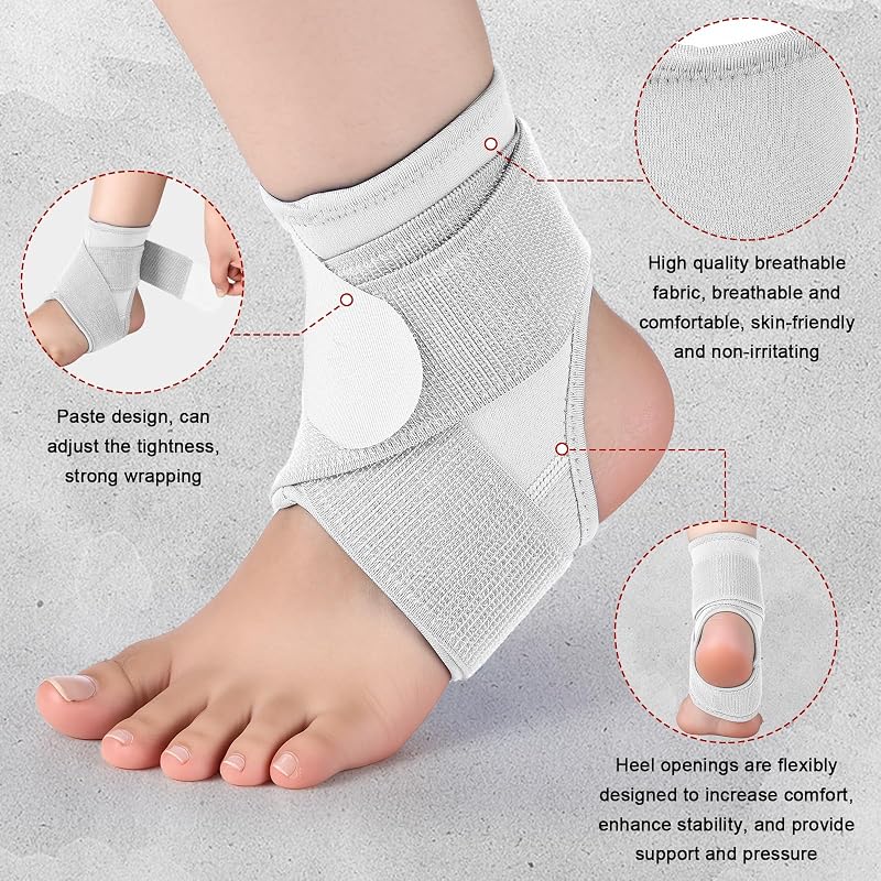 Honoson 2 Pcs Kids Ankle Braces - White, Size S (White+S) Youth Ankle Support for Sports
