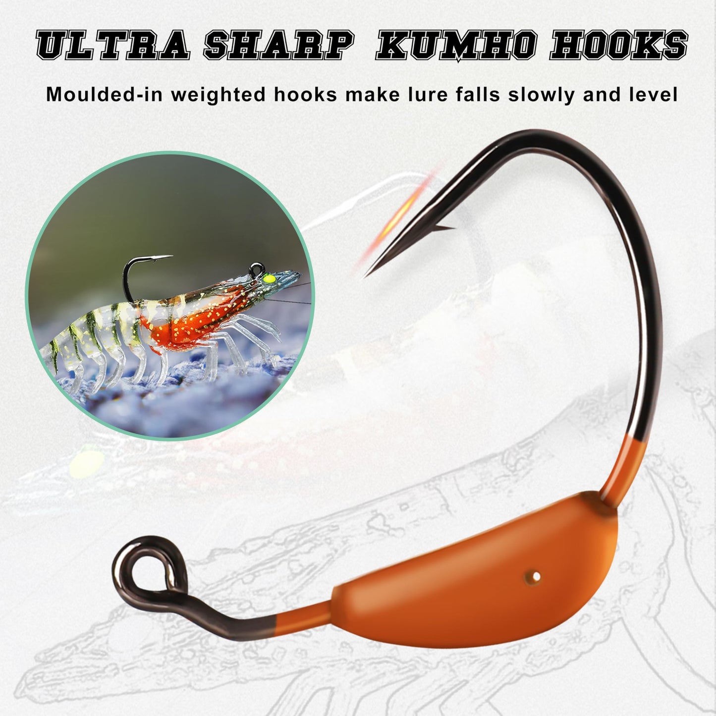 TRUSCEND Duramax TPE Soft Fishing Lures with BKK Hooks, Easy Catch Curly & T-Tail for Trembly Sinking & Vibrating Swim, UV or Glow Effect for All Conditions, Pre-rigged Swimbait for Bass Trout Crappie
