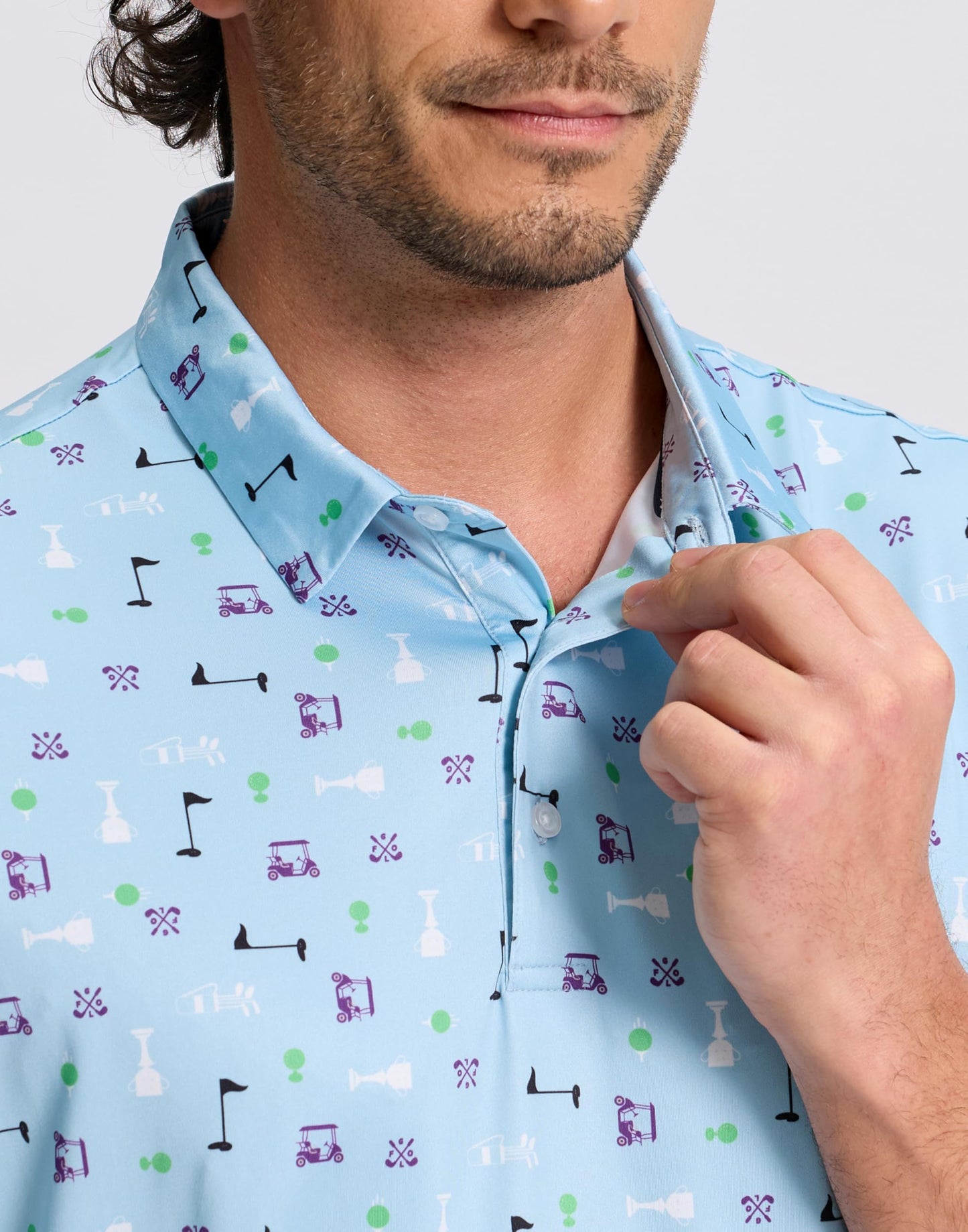 Obla Mens Golf Polo Shirts Short Sleeve Dry Fit Performance Moisture Wicking Casual Print Collared Golf Shirts for Men (Blue Golf Flag_S)