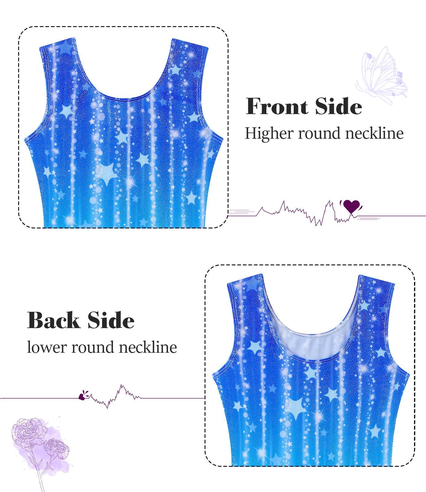 Vogseek Gymnastics Leotards for Big Girls Size 12 Blue Stars Sparkle Ballet Dancewear Sets with Hair Scrunchine Quick Dry Drift 2PC Classic 3D Printed Shiny Dots Tumbling Outfits