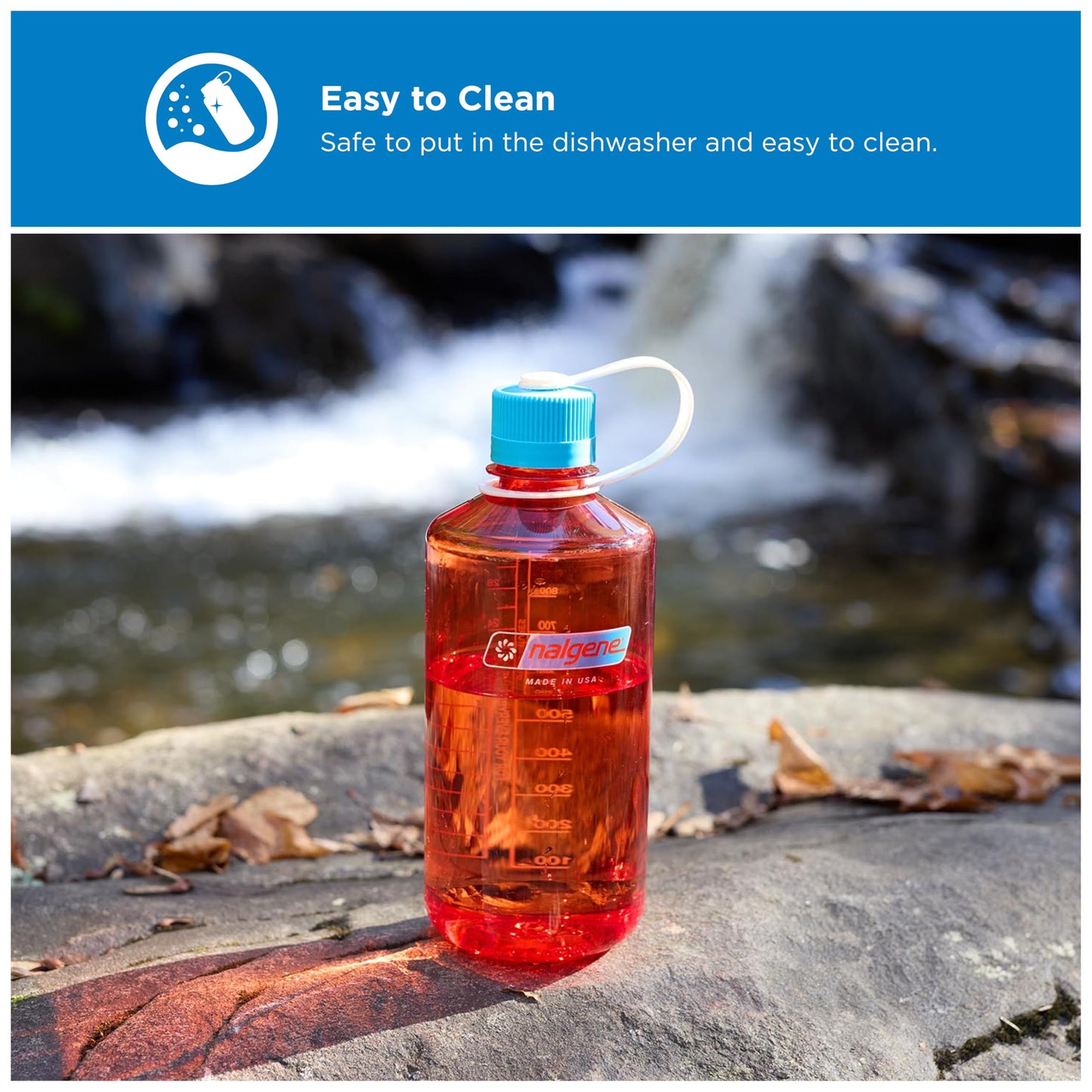 Nalgene 32 oz Narrow Mouth Water Bottle | BPA-Free, Durable & Leak Proof, Lghtweght for Hkng & Gym – Thrll & Moton, Flame w/Blue Atoll