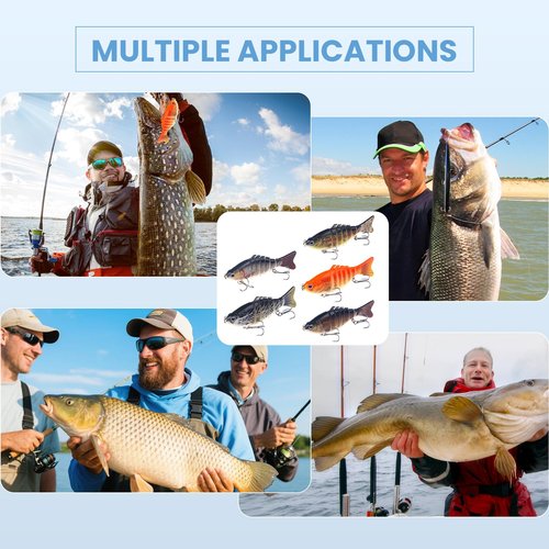 5Pack Robotic Fishing Lure, Lifelike 3D Swimming Bait for Freshwater and Saltwater, Attracts Bass Trout Crappie Walleye Beginners Fishing Lures Fishing Gear for Family Fishing