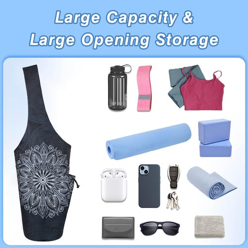 Yoga Mat Bag - Large Opening Long Tote Yoga Mat Carrier Holder Bag with Waterproof Wet Zipper Pocket and Drawstring Water Bottle Pocket - Yoga Bag Fit Most Size Mats - Mandala