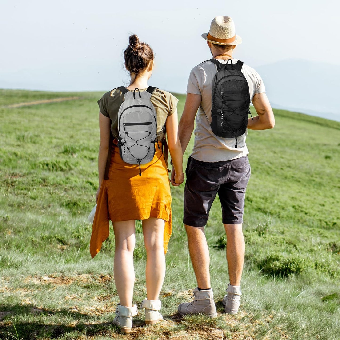 15L Small Foldable Hiking Backpack for Men Women, Packable Collapsible Daypack for Casual, Light Gray