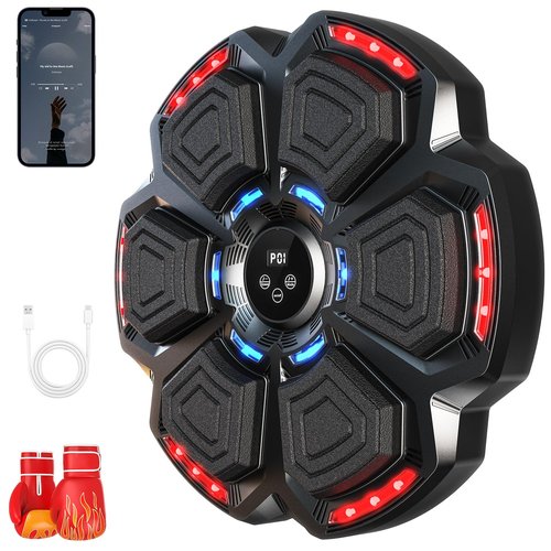Upgraded Music Boxing Machine for Adults/Kids, Smart Bluetooth Boxing Trainer with Gloves, Wall Mounted Electronic Music Punching Machine with 9 Modes & 9 Speeds, for Home, Office, and Gym Workout