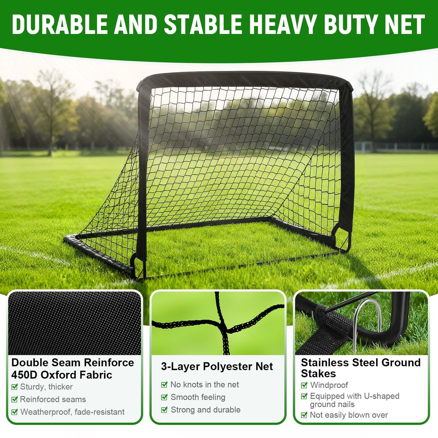 Kids Soccer Goals for Backyard Set - 2 Pack of 4' x 3' Portable Pop Up Soccer Nets, Training Equipment with Soccer Ball, Soccer Set for Kids Toddler and Youth Outdoor Games, Sports, Gifts