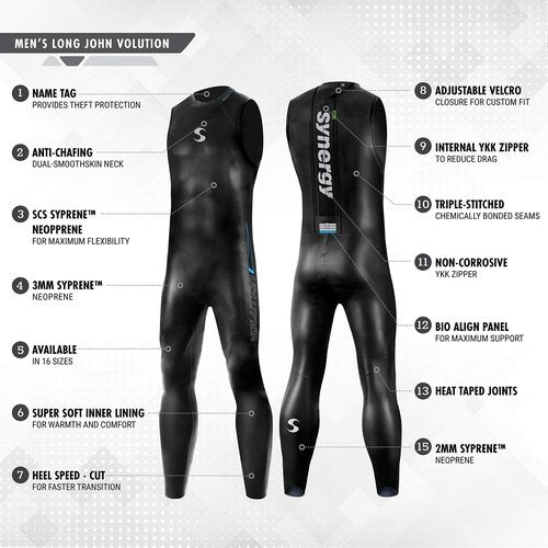 Synergy Triathlon Wetsuit 3/2mm - Volution Sleeveless Long John Smoothskin Neoprene for Open Water Swimming Ironman & USAT Approved (Men, Men's M1)