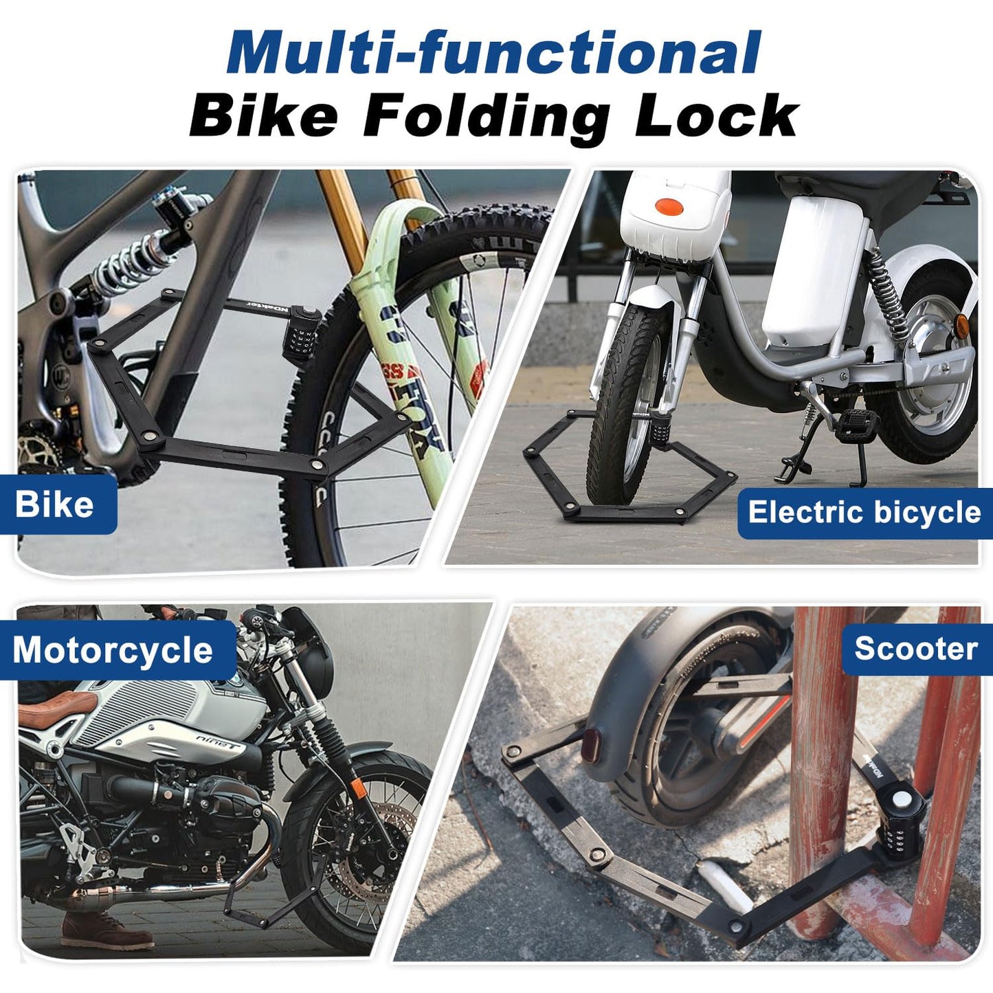 NDakter Folding Bike Lock, Keyless Compact 4 Digit Combination Bike Lock Heavy Duty Anti Theft, 3Ft Security Resettable Bike Foldable Locks for Bicycle, Electric Bike, Escooter