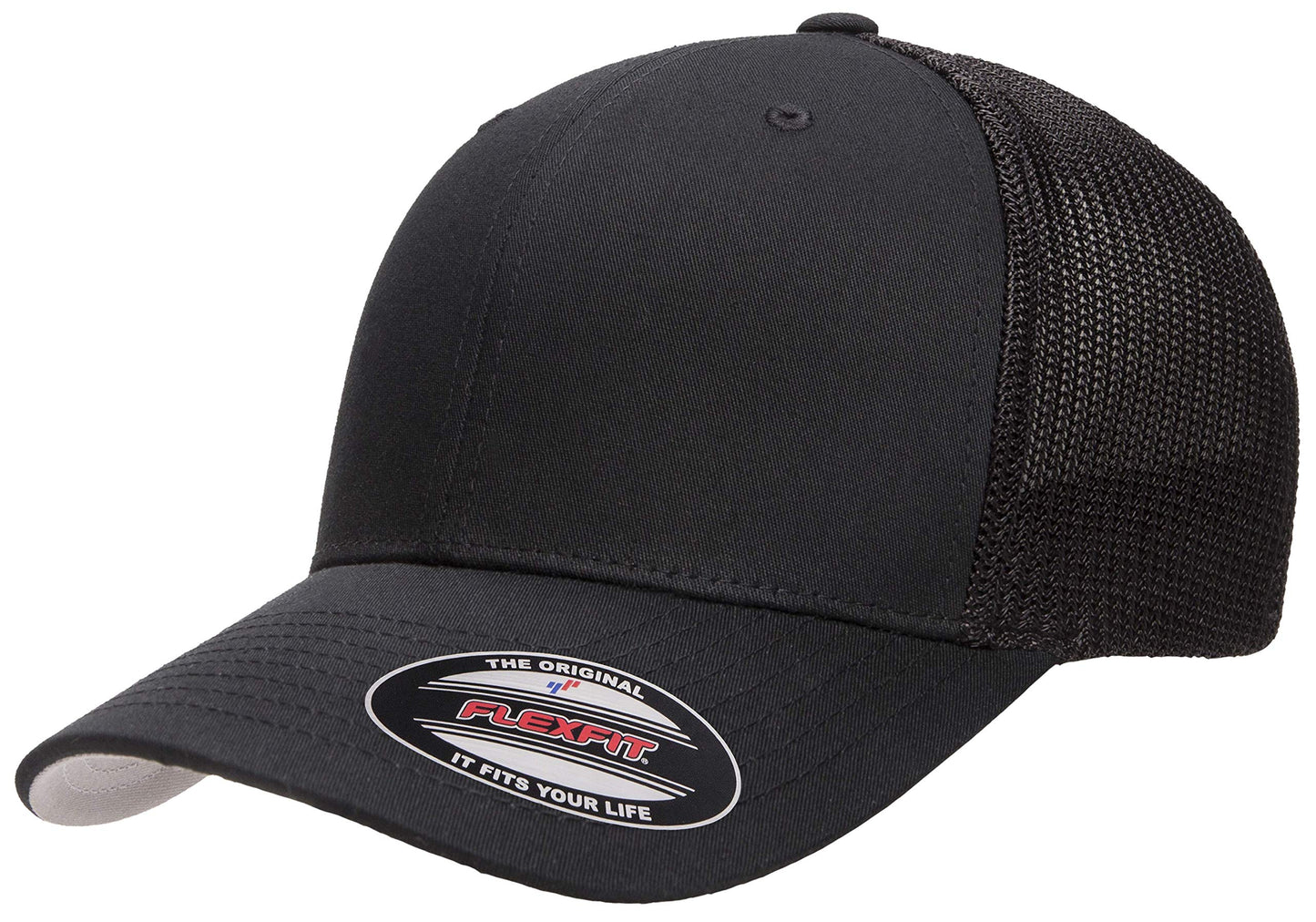 Flexfit Men's Mesh Fitted Trucker Hat, Black, One Size