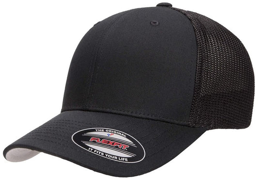Flexfit Men's Mesh Fitted Trucker Hat, Black, One Size
