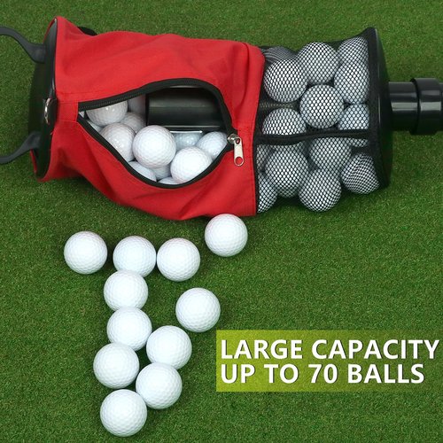 HOW TRUE Golf Ball Retriever, Portable Shag Bag Golf Ball Pick Up with Removable Plastic Tube, Pocket Shagger Storage, Red
