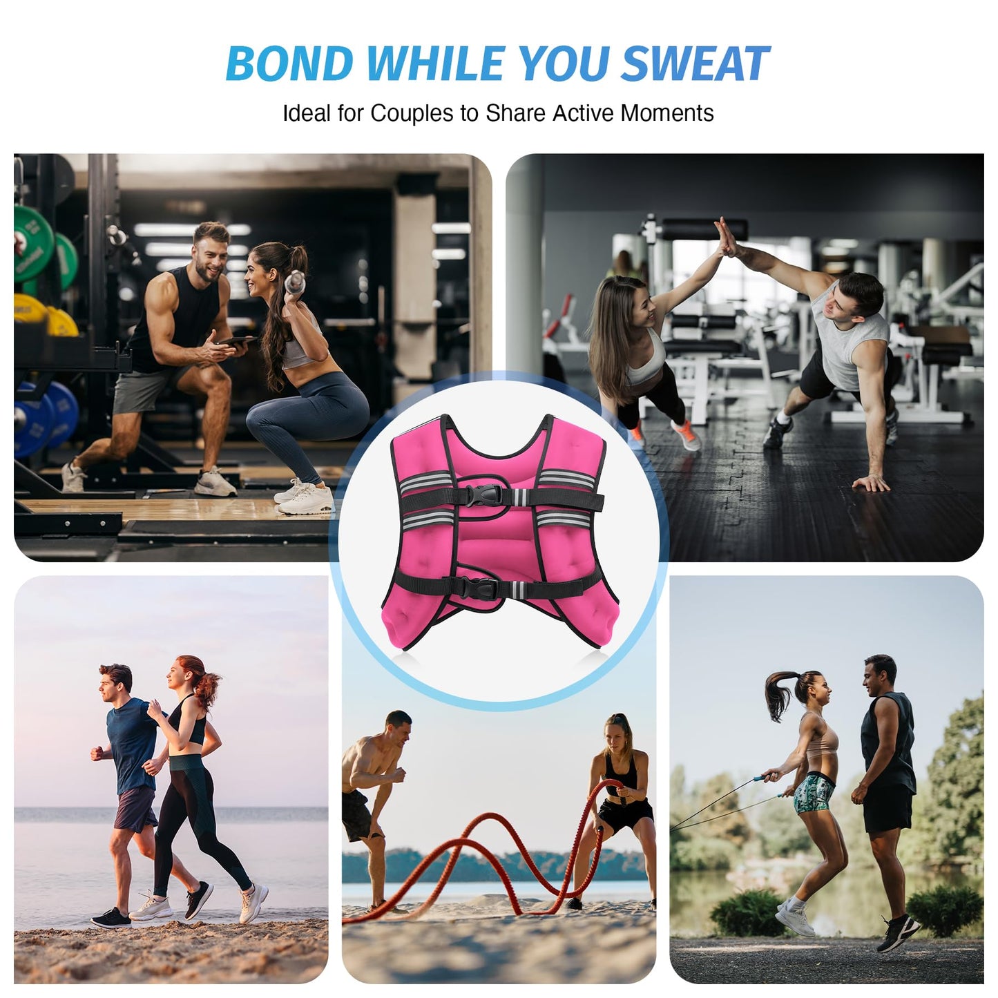 ZELUS Weighted Vest, 6lb/8lb/12lb/16lb/20lb/25lb/30lb Weight Vest with Reflective Stripe for Workout, Strength Training, Running, Fitness, Muscle Building, Weight Loss, Weightlifting, Pink(20 lb)