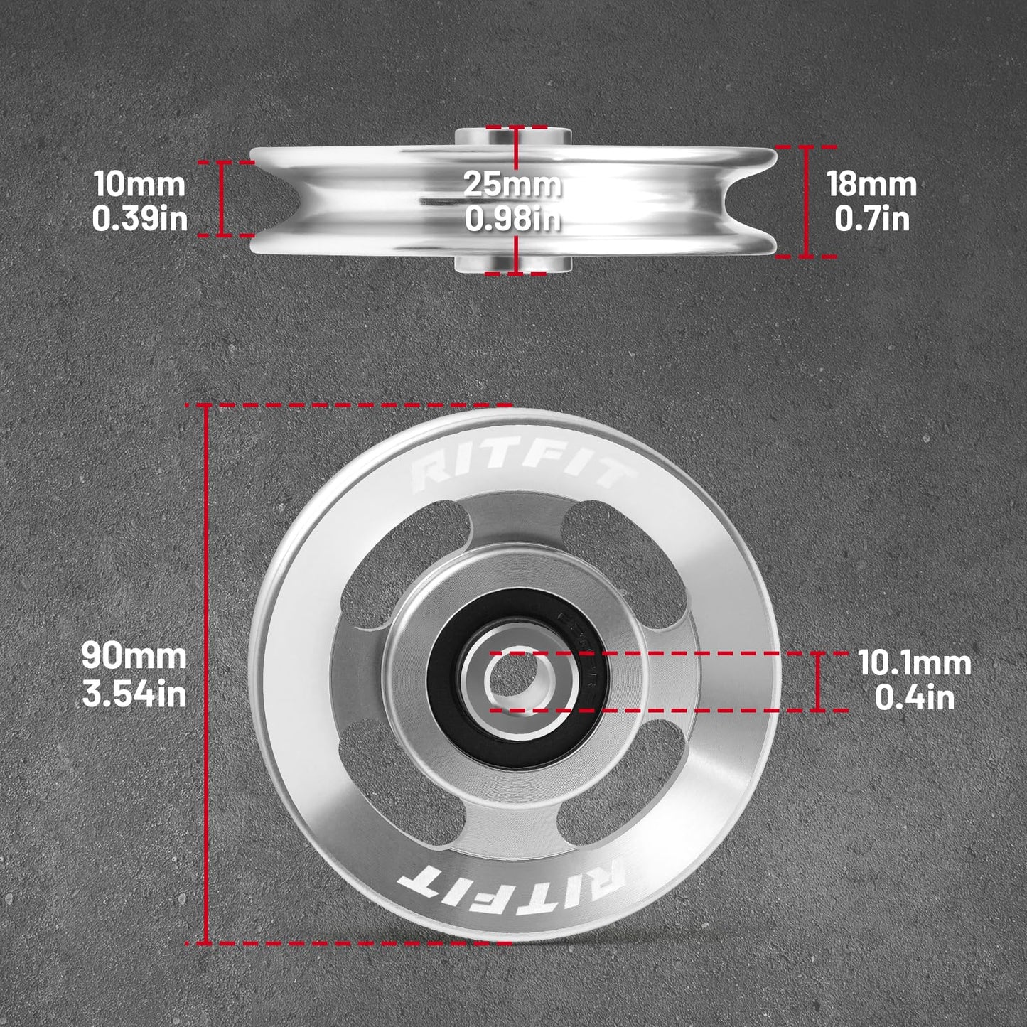 RitFit Aluminum Pulley Wheel for Gym Equipment, 2PCS/ 6PCS Set Power Rack Pulley Attachment, 90mm Aluminum Alloy Bearing Gym Pulley Wheel for Home Gym (2PCS)